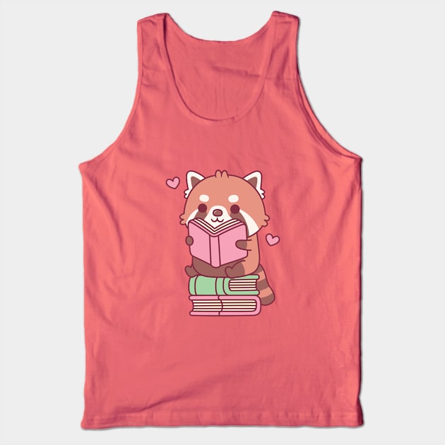 Cute Red Panda Reading A Book While Seated On Books Tank Top by rustydoodle